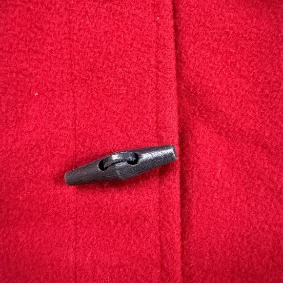 Red Hooded Women's Wool Coat - Picture 3 of 9